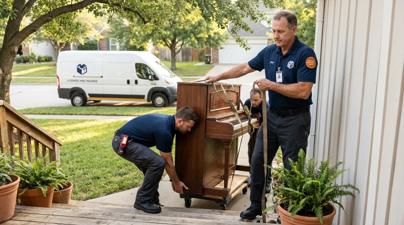 Licensed piano movers securing grand piano in Connellsville, PA